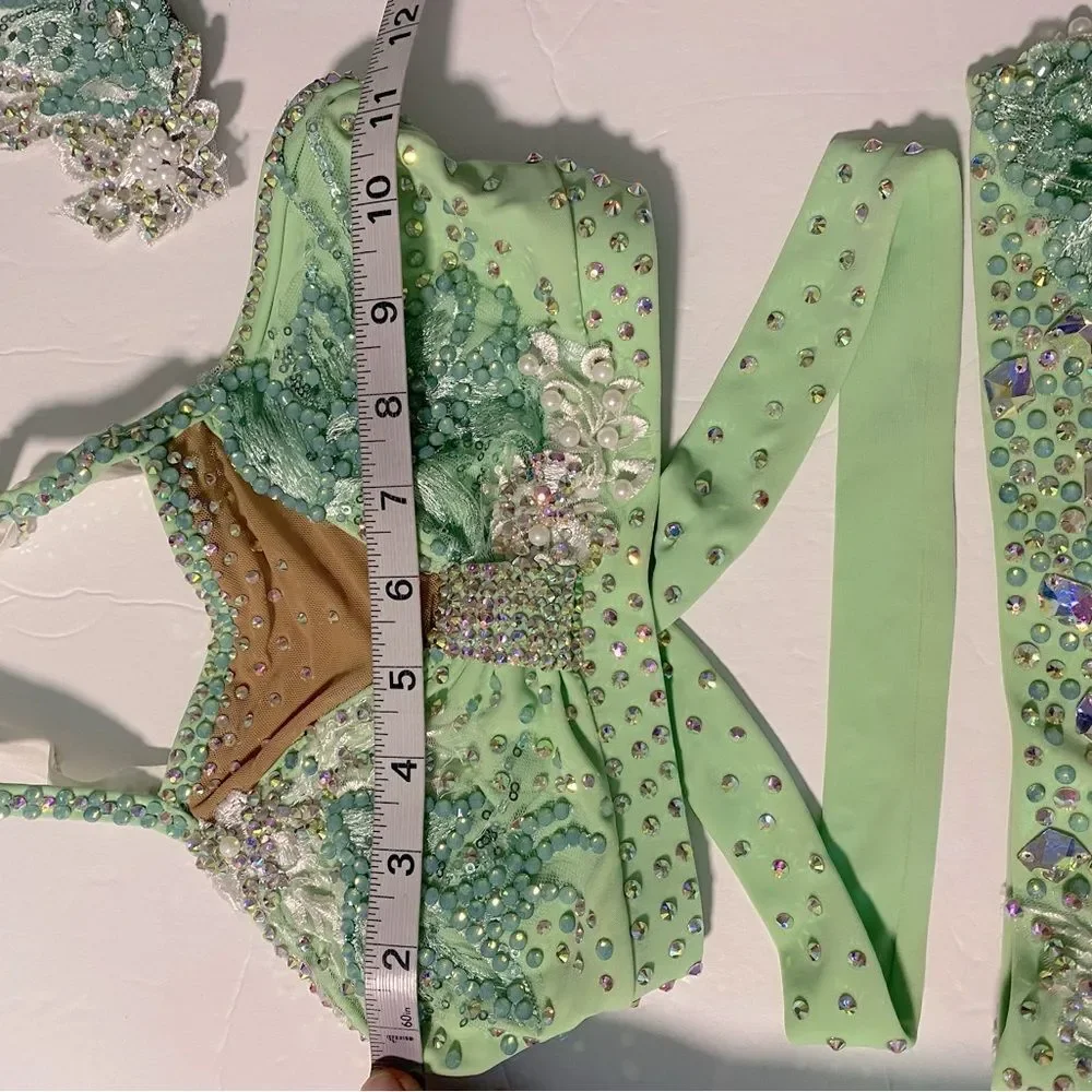 Solo custom dance costume 2 piece mint green bling lyrical contemporary LC child